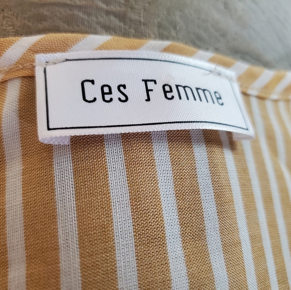 Ces Femne Yellow and Ivory Stripe Top - Picture 4 of 5